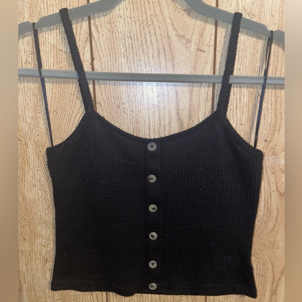 *NWOT* Paper Crane Black XS Waffle Faux Button Crop Tank